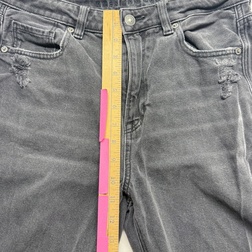 American Eagle Women Distressed Black Straight Leg Jeans‎ Size 10 - Picture 4 of 8